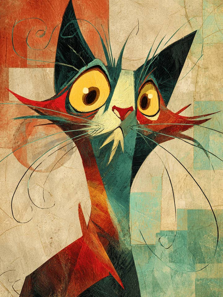Shocked and Surprised Cat Art Print - 8"x10" Artwork for wholesale by Mowbi
