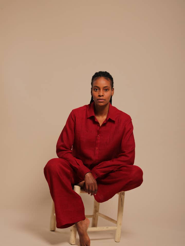 Pantalon en laine fine tissée main pour la vente par Lore and Heart