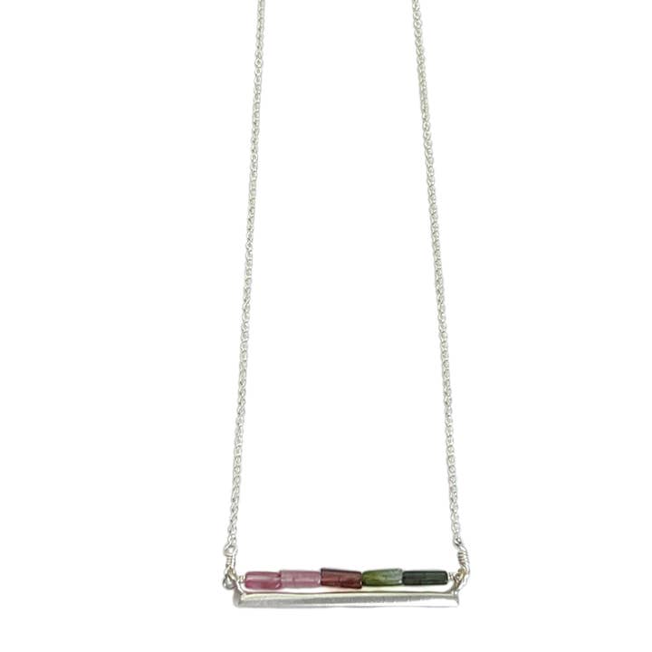 Philippa Roberts - Wholesale Pendant/Charm Necklace - sideways bar with multi tourmaline. necklace