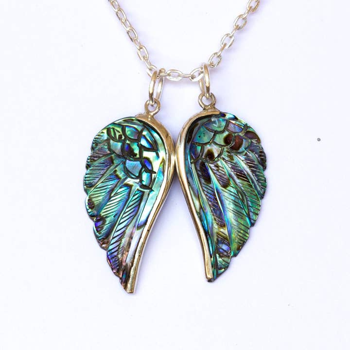 Abalone Mini Angel Wings Necklace for wholesale by Feather Tribe
