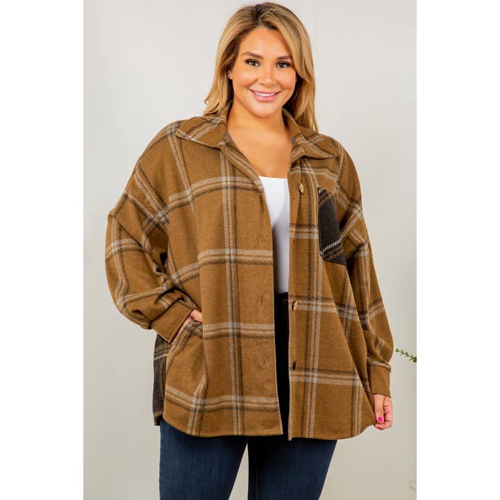 PLUS STORLEK RUTIG KONTRAST KNAPP FRÄMRE LÄTT STICKAD HYDDA för wholesale av Curve Market