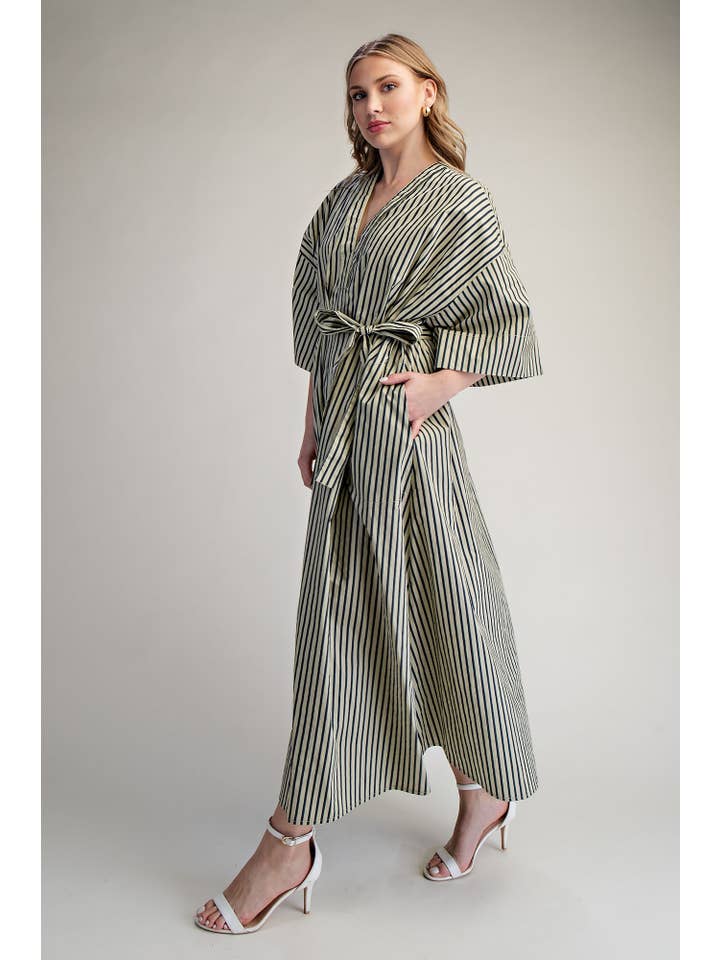 Glam - Wholesale Dress - Women's - Belted Relaxed Stripe Midi Dress13