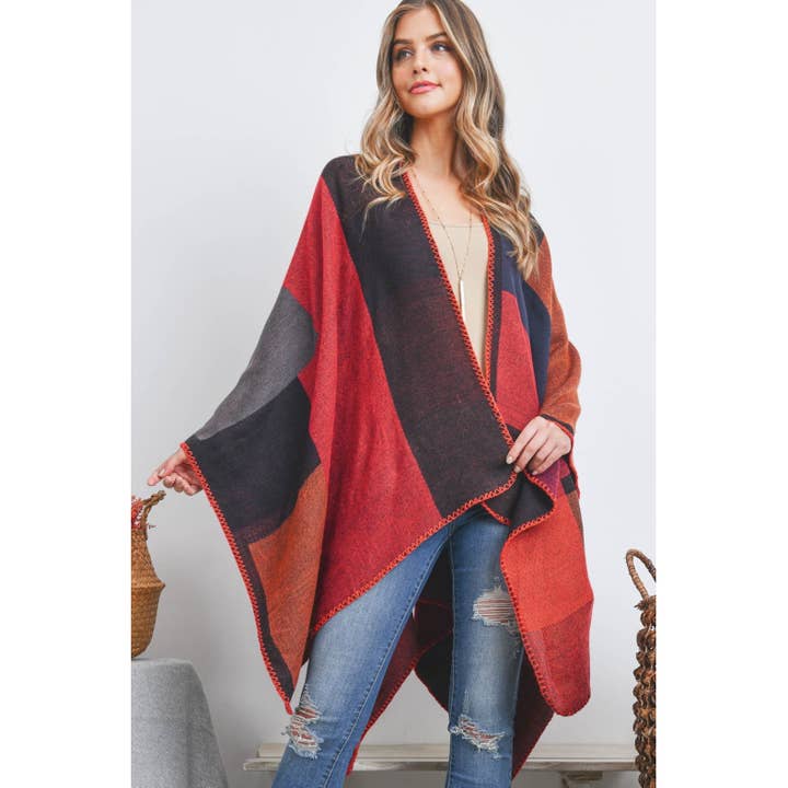 Love and Repeat - Vente Poncho – femme - Poncho cache-cœur rectangulaire géométrique Ruana5