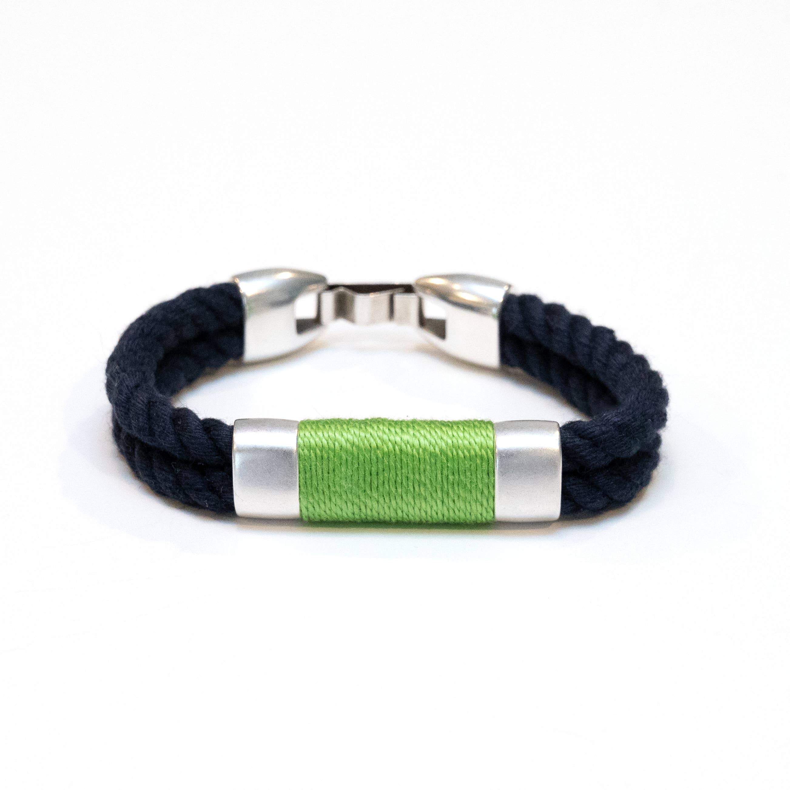 Allison Cole Jewelry - Wholesale Woven/Braided Bracelet - Tremont -  Navy/Lime/Silver - Nautical Rope Bracelet0