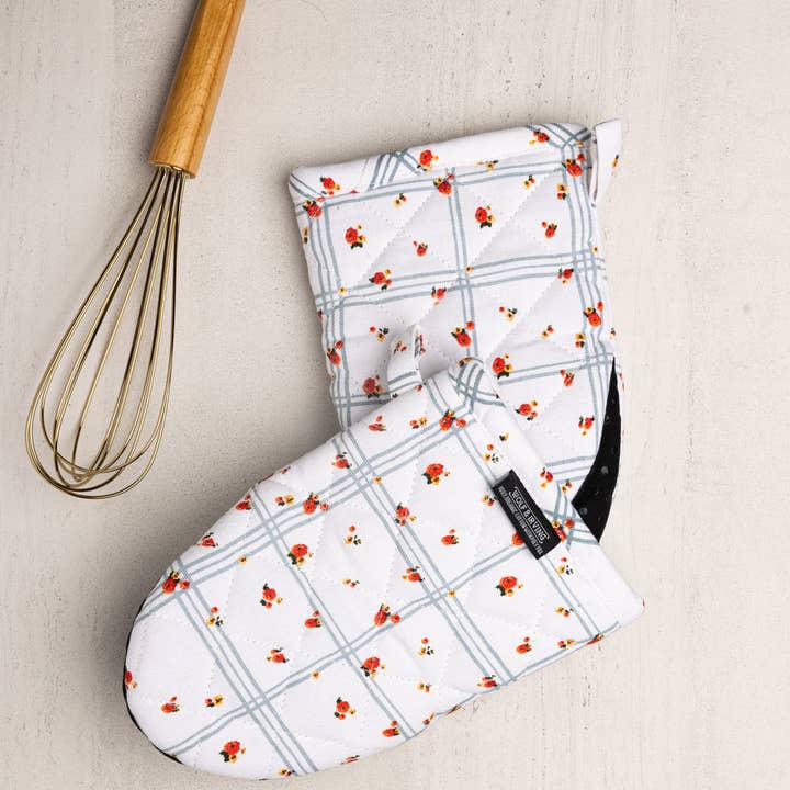 Wolf & Irving - Wholesale Oven Mitt/Pot Holder - Floral Grid Stone Blue Mini Mitt, Set of 2