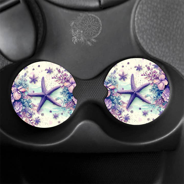 Posavasos para coche con forma de estrella morada, vida marina, vida marina para venta al por mayor de Dark Horse Dream Designs LLC