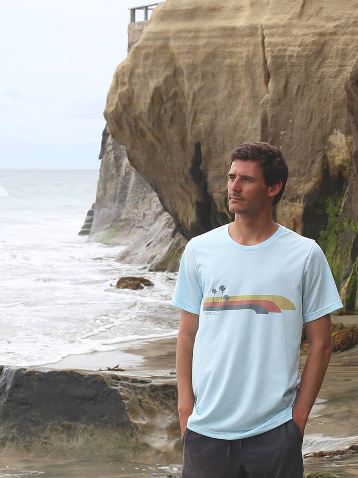 Orange Palms Tee Blue for wholesale by Goodseed Clothing