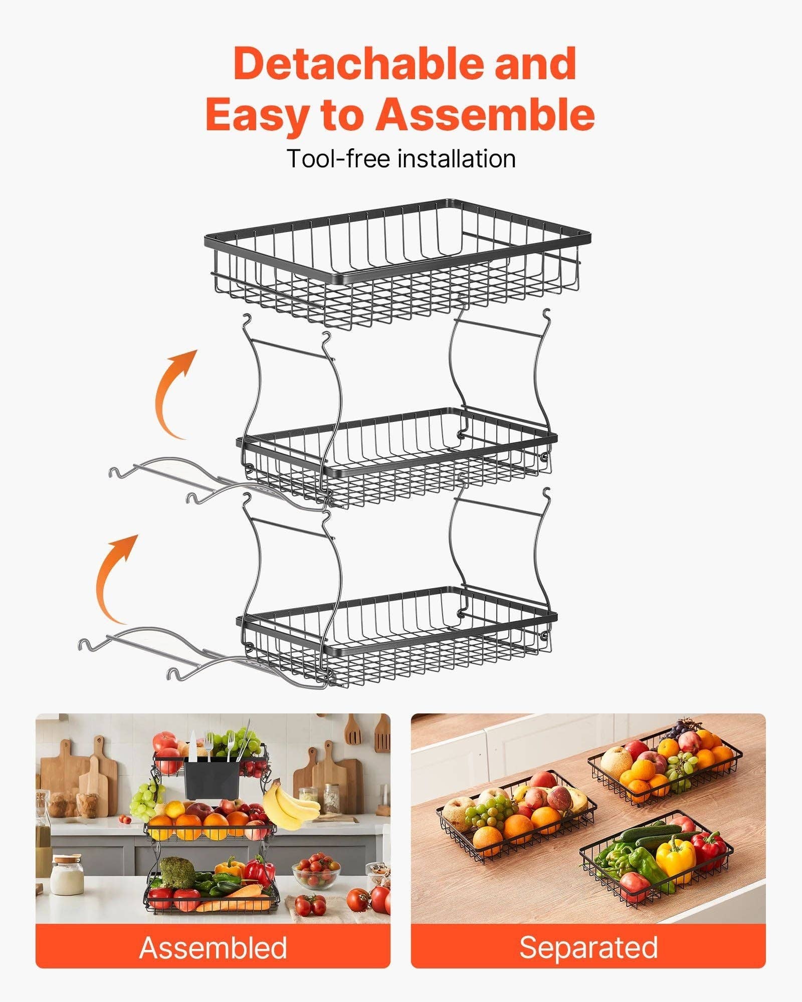 Naomi's Happy Place Shop - Wholesale Fruit basket - 3 Tier Fruit Basket Bowl Kitchen Countertop Storage Stand Holder Banana Hanger2
