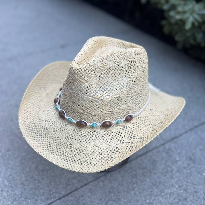 Love and Thyme - Wholesale Straw hat – Unisex - Western Straw Hat Mixed Bead Cowgirl Hat0