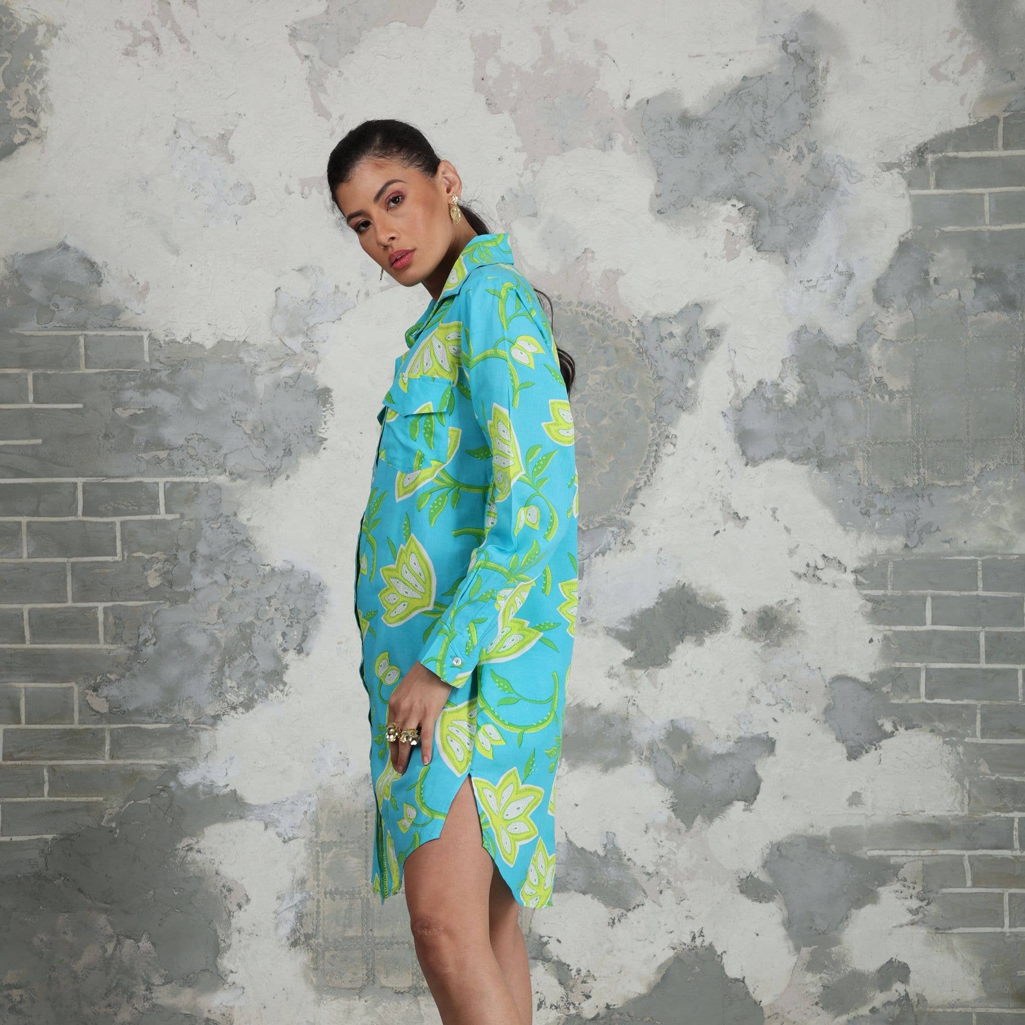 Avani Del Amour – Vestido - Mulher por atacado – Vestido camisa de manga longa com estampa floral 40565