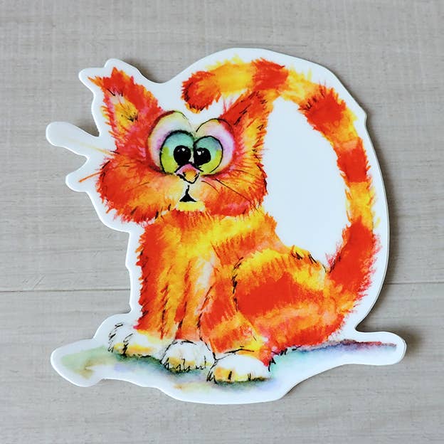 Mr Cheddar Kitty Weatherproof Sticker for wholesale by RJonesArtist
