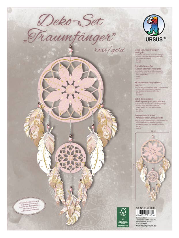 URSUS® / Buntpapierfabrik Ludwig Bähr GmbH & Co. KG - Wholesale DIY Craft Kit - Decorative set “dream catcher”, rose/gold0