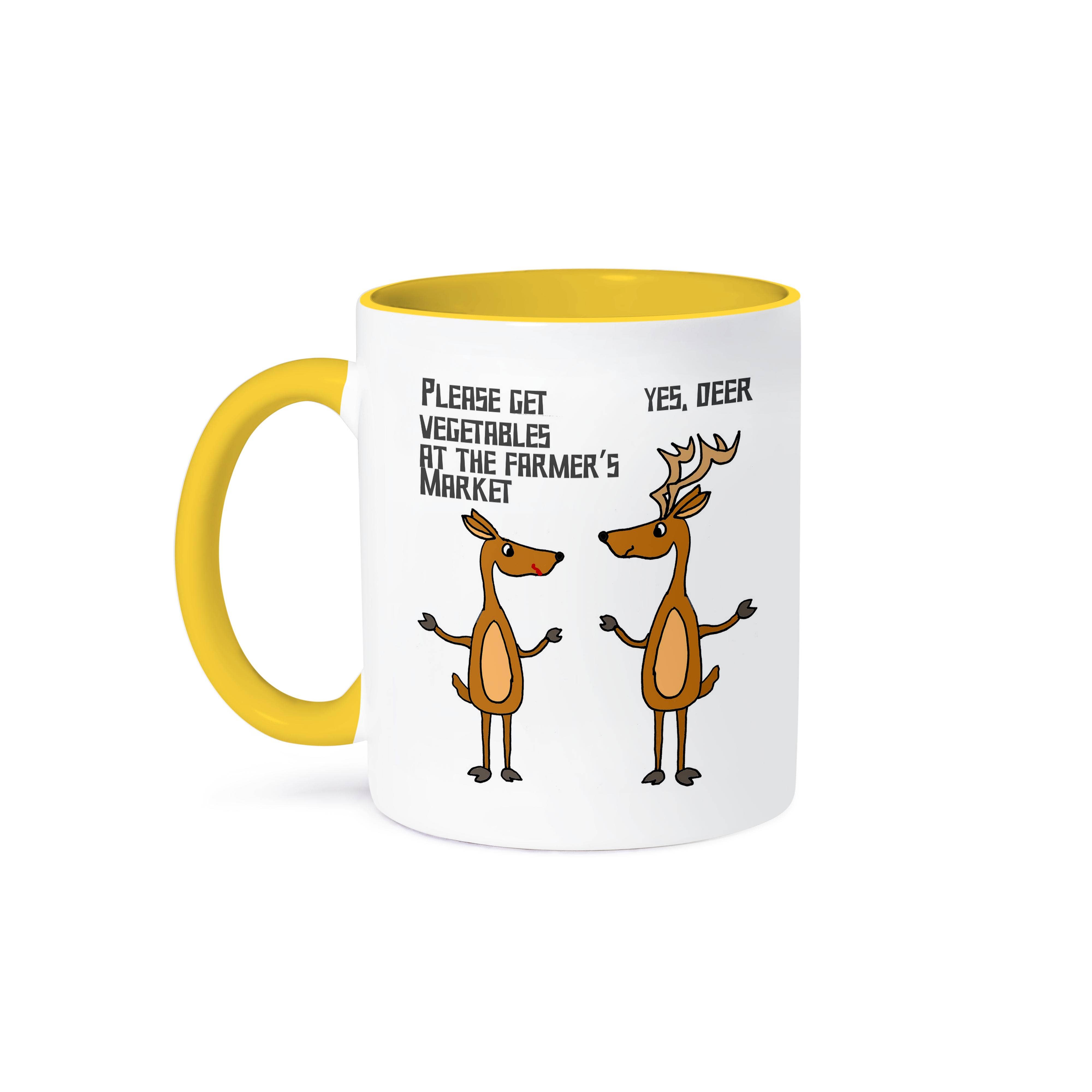 3dRose – wholesale Kaffekoppar – 3dRose, Rolig Söt Hind ber Buck Hjort att hämta Grönsaker Ja Kära Ordvits Tecknad, Mugg0