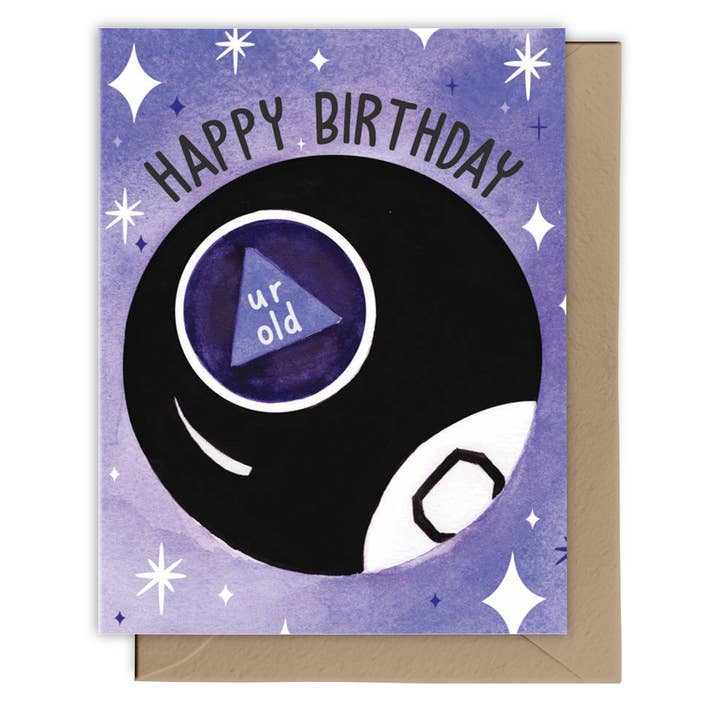 Magic 8 Ball Themed Birthday Card for wholesale by Lucky Bat Paper Co.
