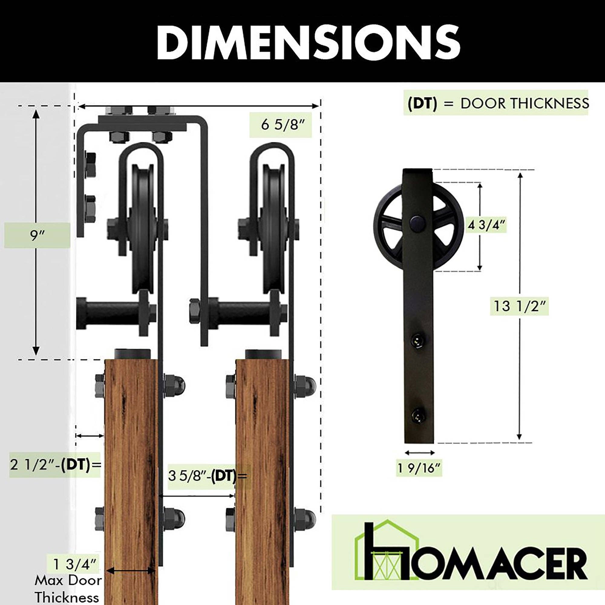 Homacer INC - Wholesale Knob/Pull - Double Track U-Shape Bypass Sliding Barn Door Hardware Kit - Spoke Wheel Design Roller6