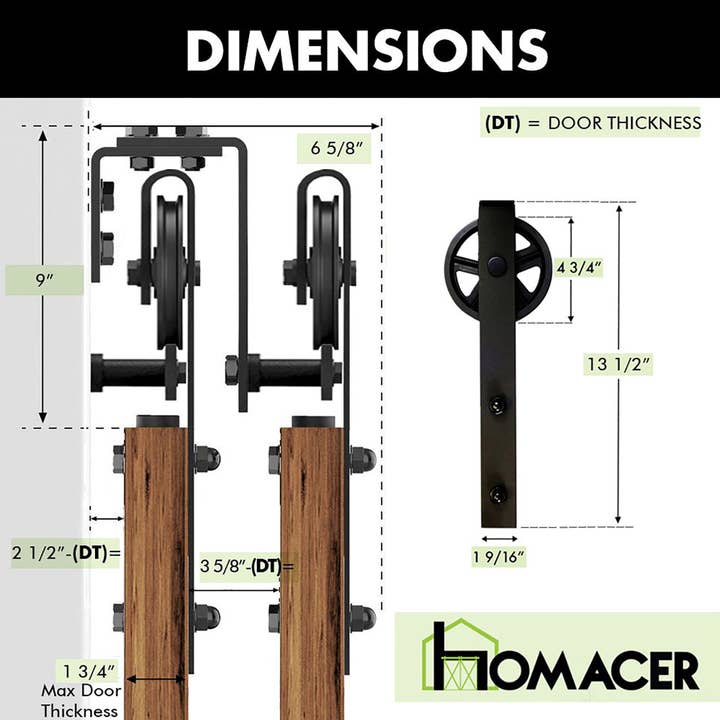 Homacer INC - Wholesale Knob/Pull - Double Track U-Shape Bypass Sliding Barn Door Hardware Kit - Spoke Wheel Design Roller6