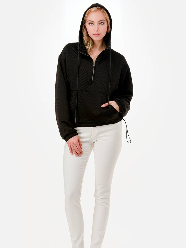 Knit Riot - Wholesale Hoodie – Women's - Half Zip Anorak Hoodie in Quilted Chevron Pattern.2