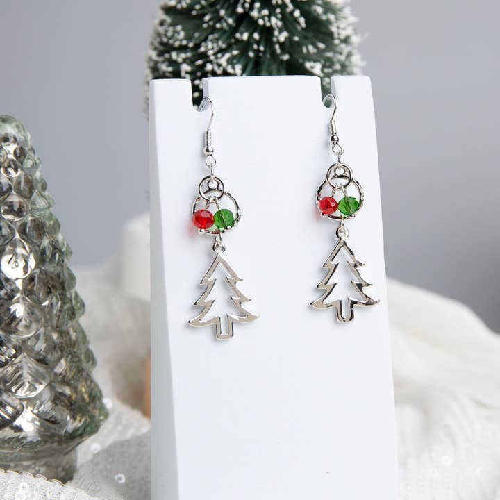 Holiday Pine Tree Beaded Earrings for wholesale by Elsie & Zoey