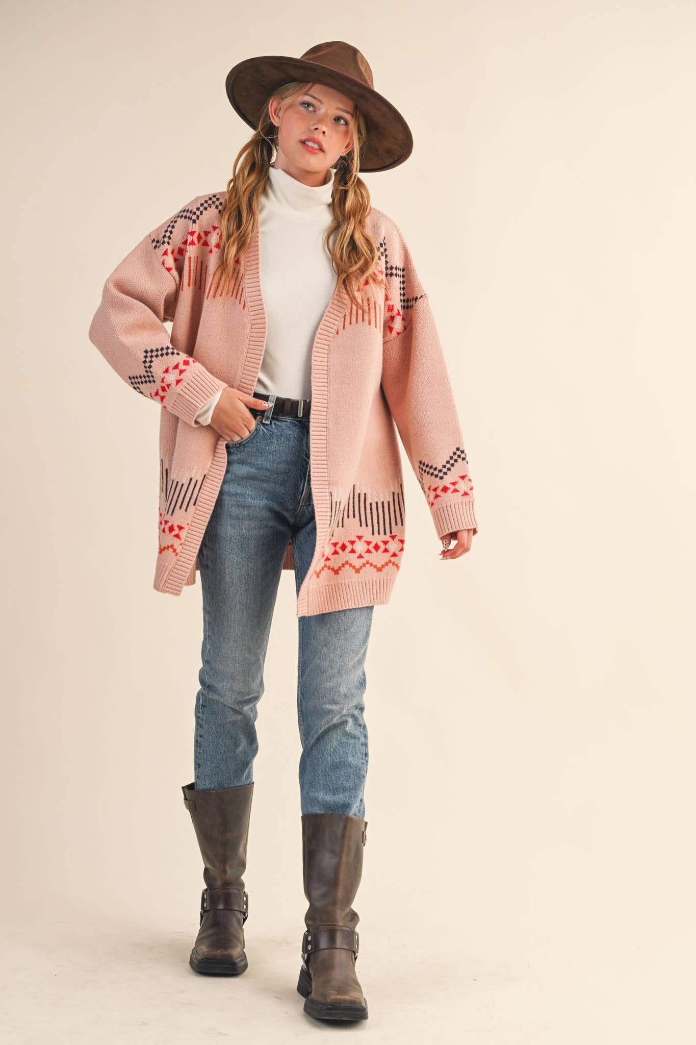 &MERCI - Wholesale Cardigan - Women's - WESTERN MOTIF SWEATER CARDIGAN MSW111357