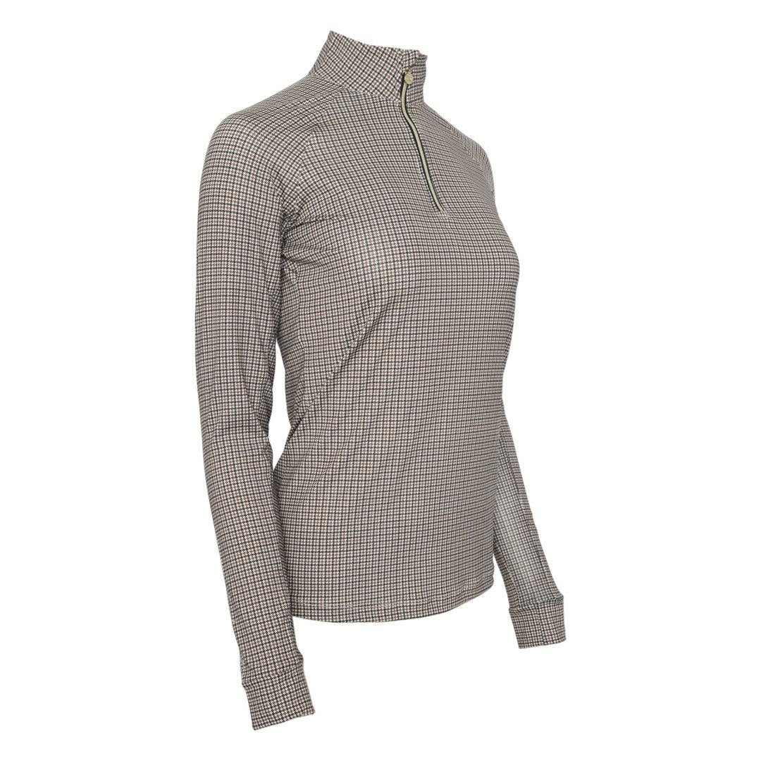 Tan Dapplebay Bay Houndstooth 1/4 Zip Riding Top for wholesale on Faire4