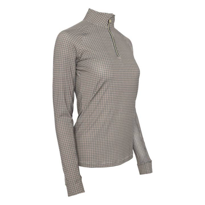 Tan Dapplebay Bay Houndstooth 1/4 Zip Riding Top for wholesale on Faire4
