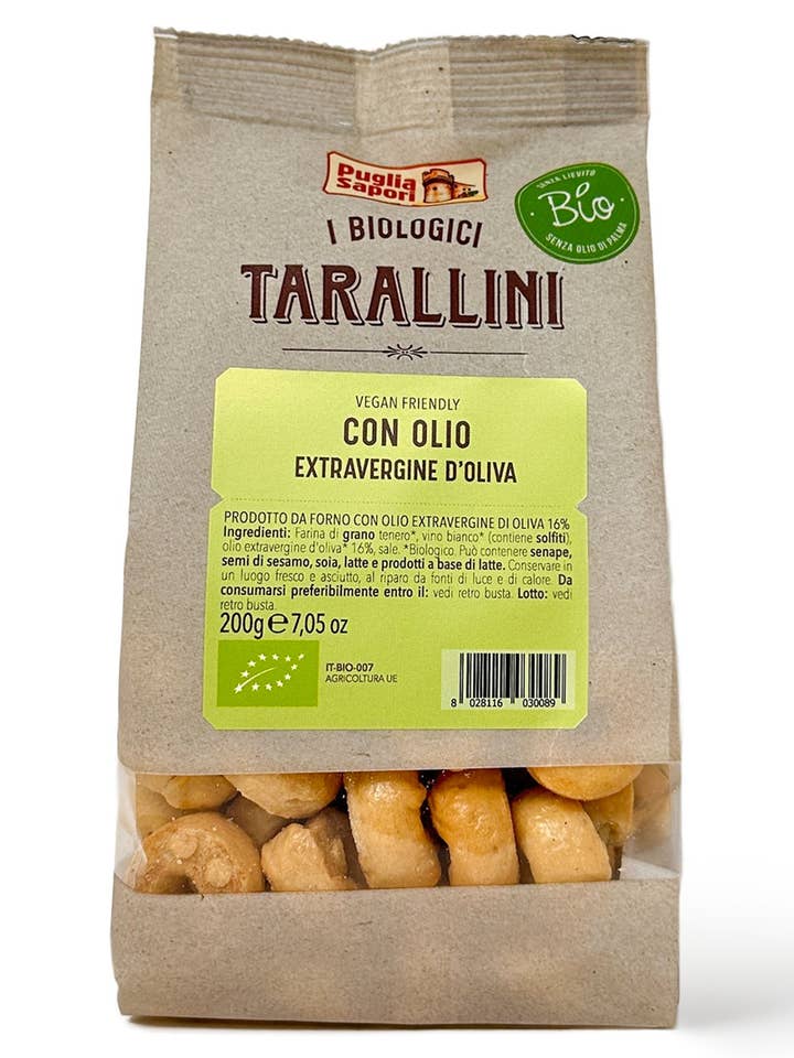 Puglia Sapori Biologische Tarallini met Extra Vierge Olijfolie - 200 g – Ovengebakken, Cholesterolvrij. Veganistisch. voor wholesale door Food To Live