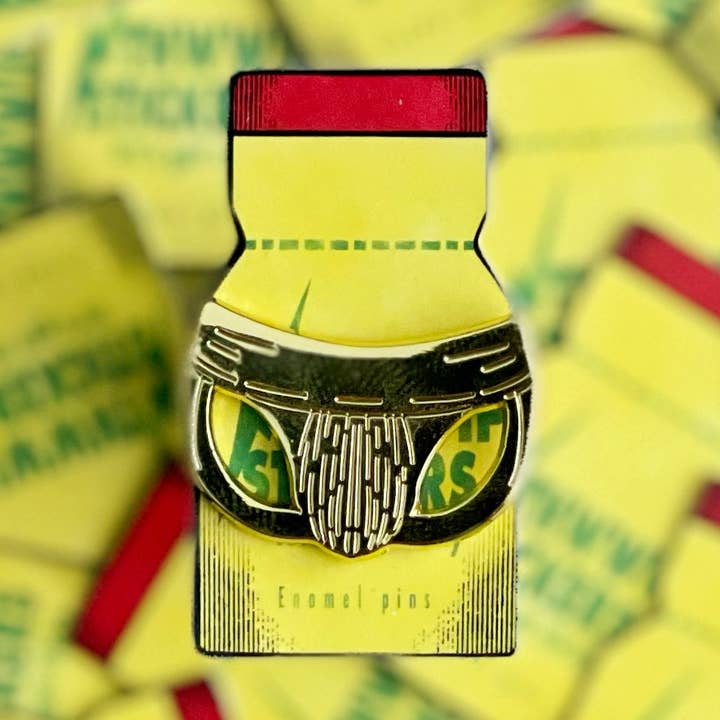 A Little Gay - Golden Jockstrap Mini Enamel Pin for wholesale by Thwwip Stickers