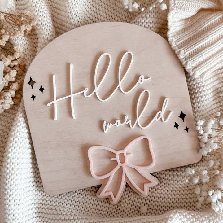 Hello world bow announcement sign for wholesale by Penny and Co Collections