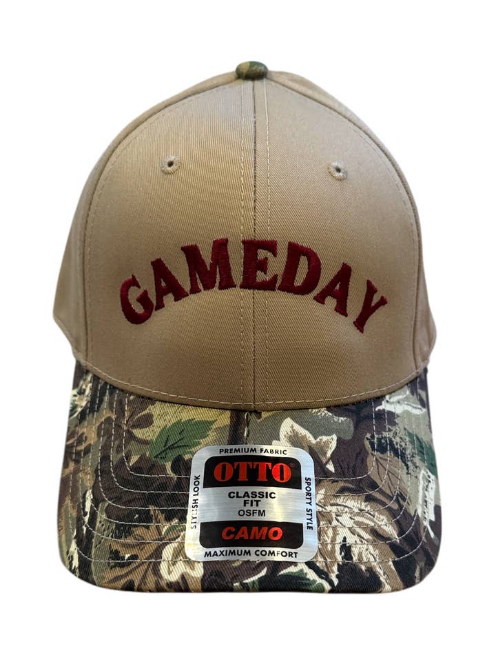 Camo Gameday Arch Hat- Garnet for wholesale by Happy Sunday