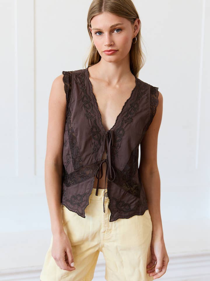 Lace Trim Tie-Front Top - RT1272 for wholesale by RAISONNEL