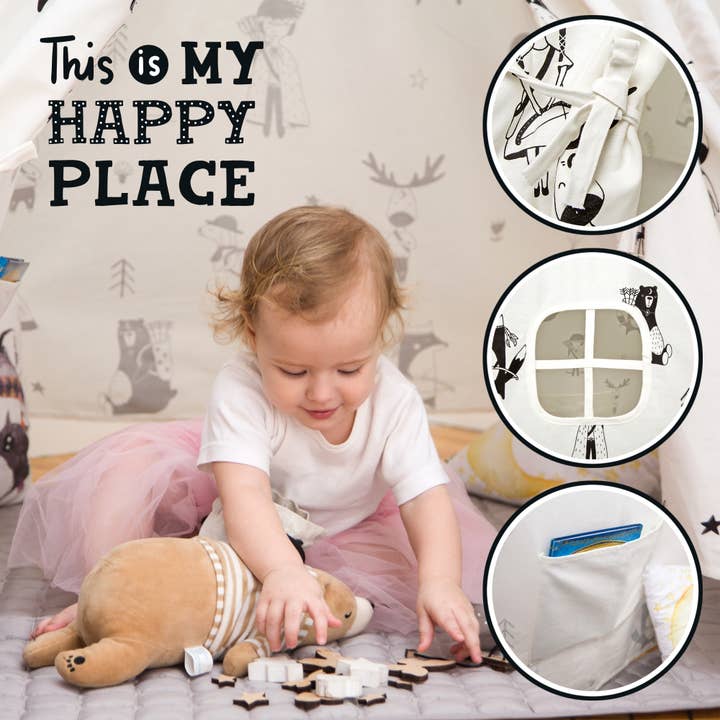 White Black Hakuna Matte Teepee Tent for Children «Little Explorers» for wholesale on Faire6