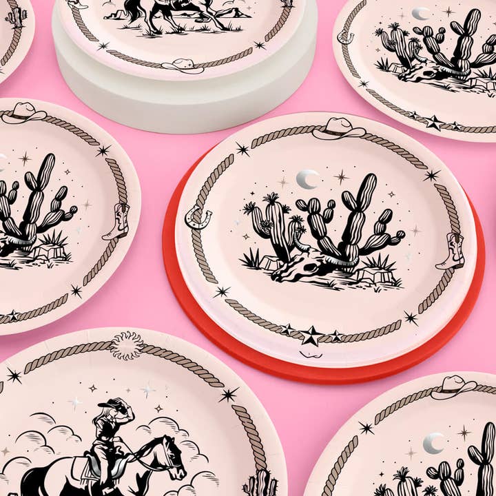 xo, Fetti - Wholesale Disposable Plate - Western Paper Plates, Cowgirl, Cowboy Carter, Rodeo, 24 pcs