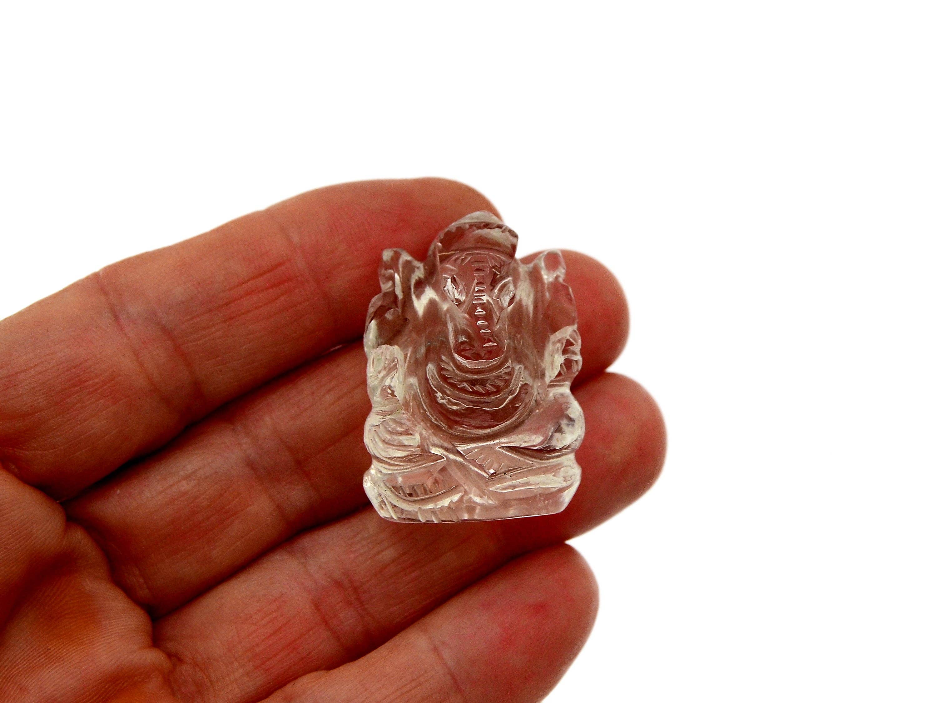 Kaia & Crystals - Wholesale Spiritual Stone/Crystal - Mini Clear Quartz Ganesha Sculpture (30mm - 35mm) -  Hand Carved Crystal10