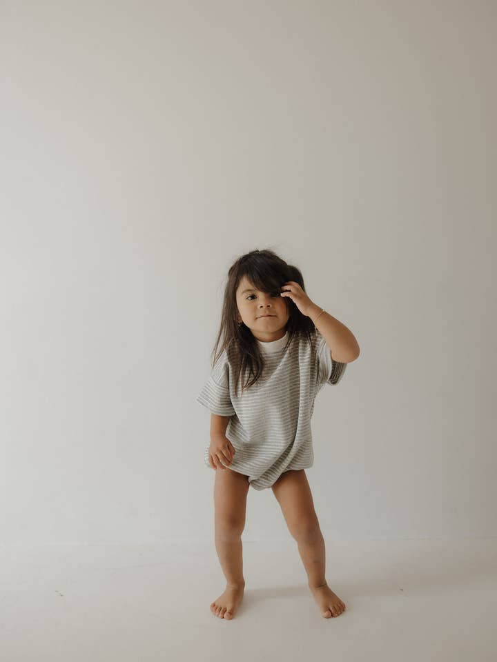 Forever French Baby - Wholesale Bodysuit (Non-Footed) - Baby - Terry T-Shirt Romper | Grey Stripe