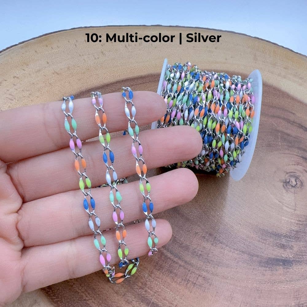 Beads Creation - Wholesale Link & Chain Necklace - Multi color Enamel Rolo Cable Paperclip Chain by Foot, CH31515