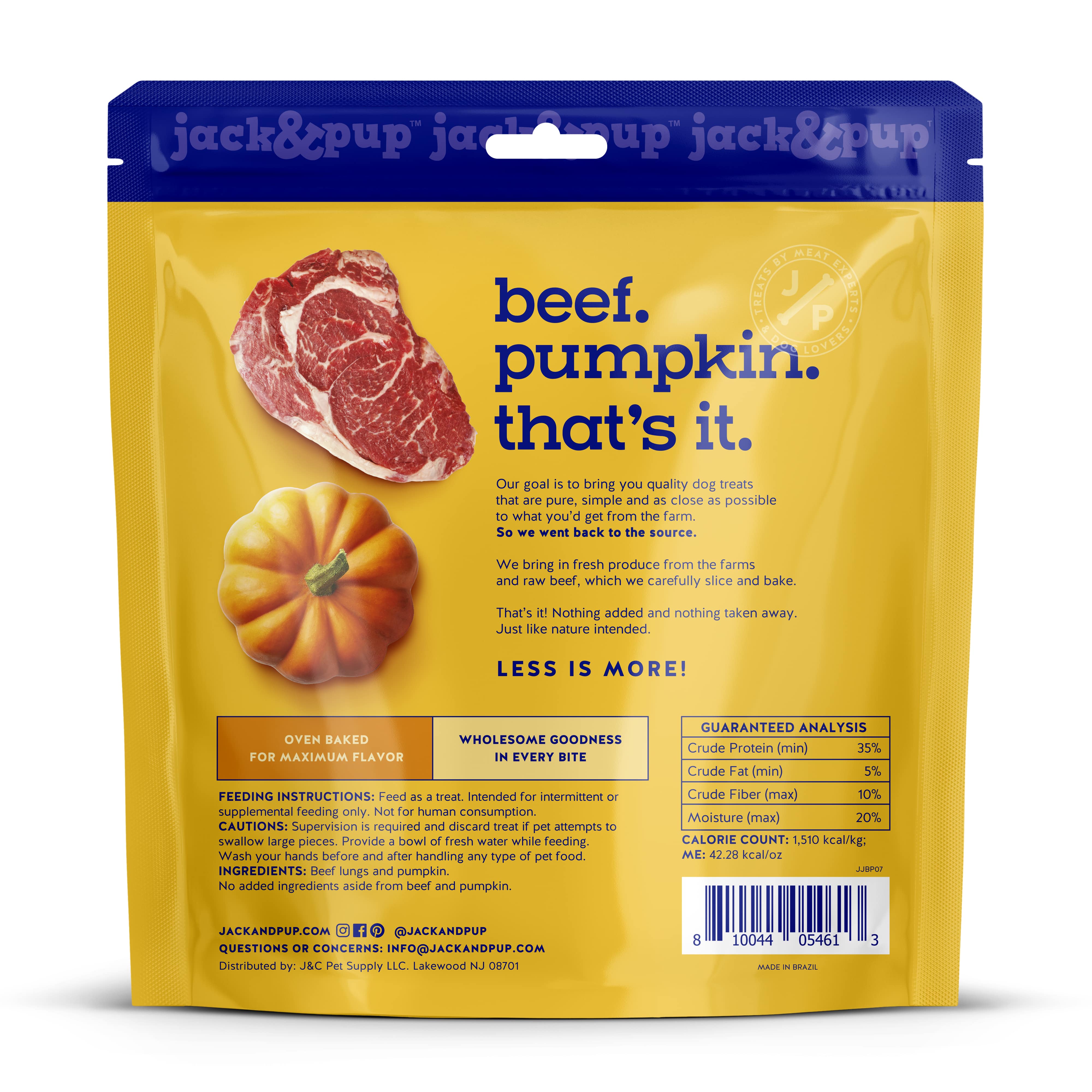 J&C PET SUPPLY LLC - Wholesale Pet Treats - Dog - Just Beef & Pumpkin 7oz Jack & Pup Dog Treats1