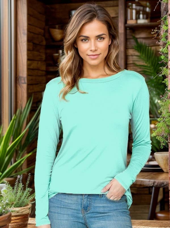Burgundy Apparel - Wholesale Tunic - Women's - NEW ROUNDED BOTTOM SOLID BASIC LONG SLEEVE TOP7