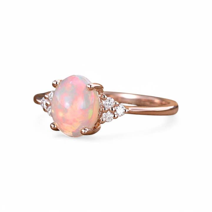 GEMPARA – wholesale Multi-stone ring – 0.13CT Australian Oval Opal Diamond Accent Ring1