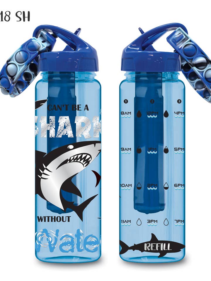Time Marker Water Bottle w/ Freezer Tube, Shark for wholesale by Hot Focus, Inc.