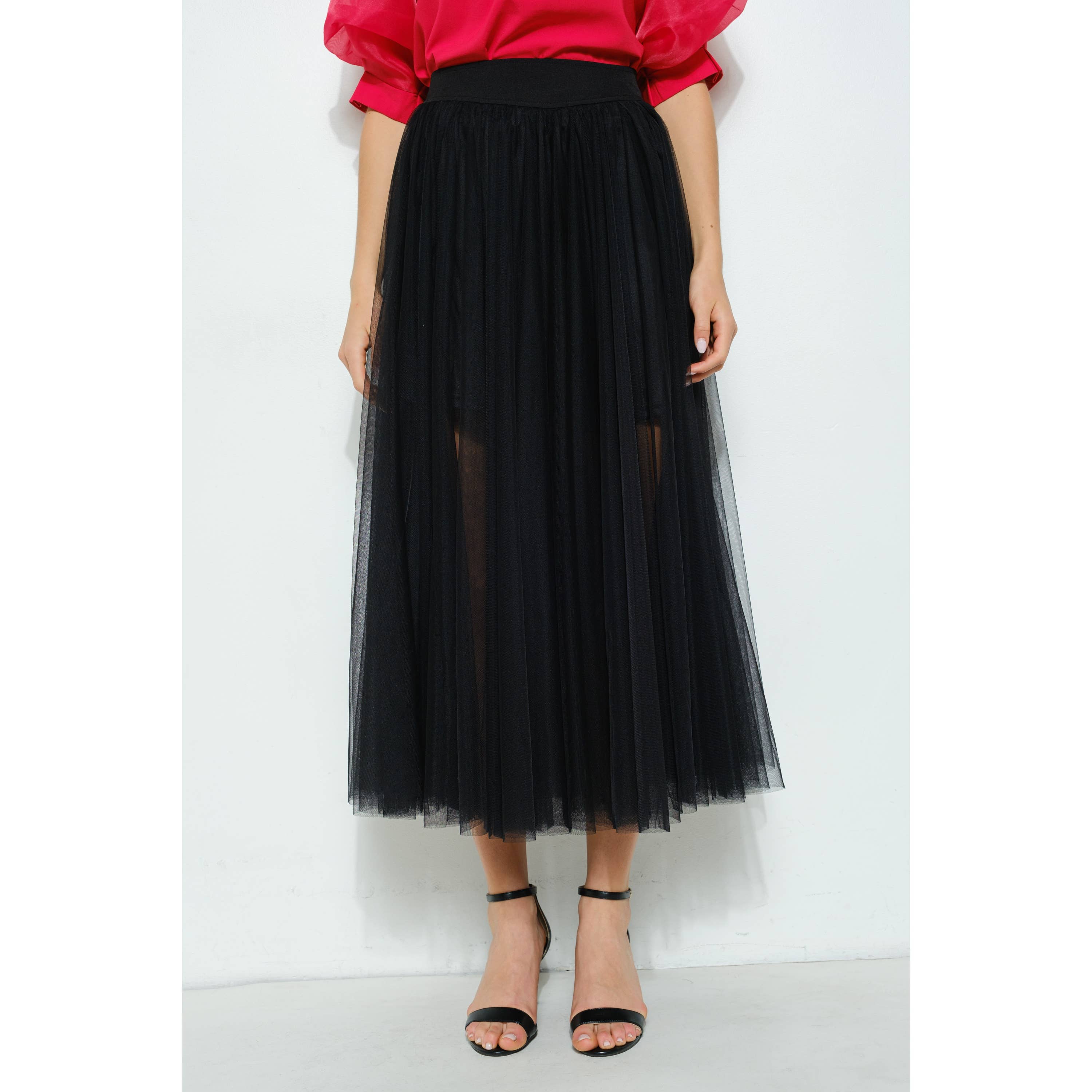 INA - Vendita all'ingrosso Gonna - Donna - Gonna a strati in tulle a vita alta a trapezio trasparente14