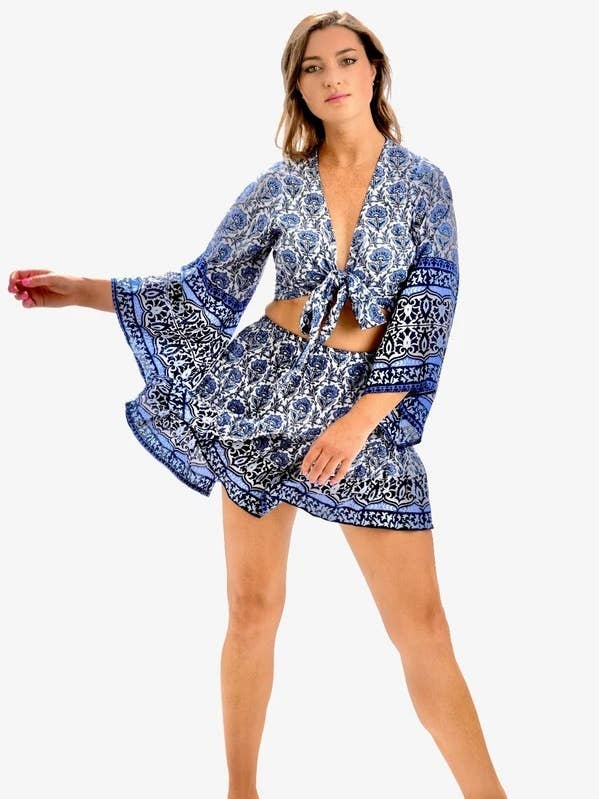 Saia Boho - Floral Marinho por atacado de Walker&Wade