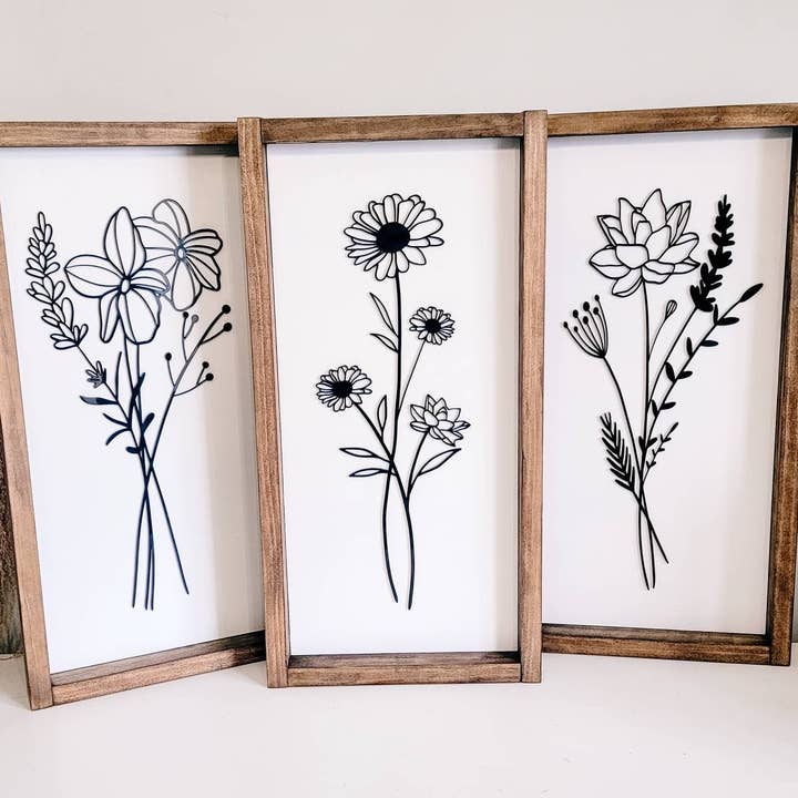 Pearline Design Co - Wholesale Sign - Framed Floral Bunch Acrylic Framed Wood Sign