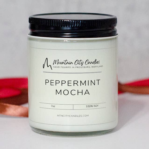 Bougies et fondants à la cire de soja parfumés à la menthe poivrée et au moka pour la vente par Mountain City Candles