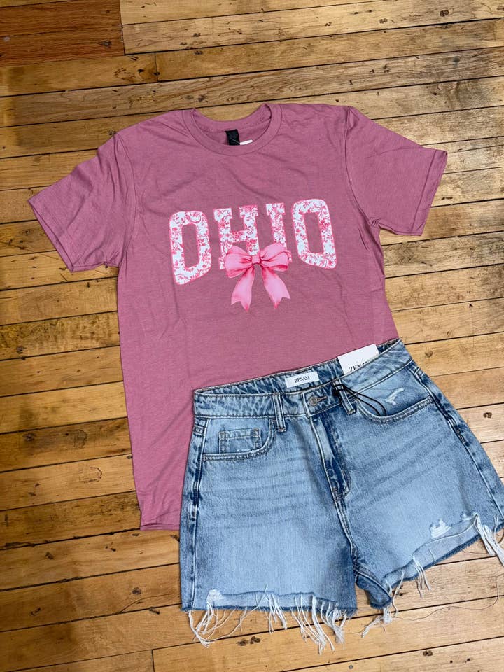 Ohio Flower Bow Tee for wholesale by Ohio Roots Printing