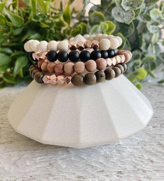 REMOVED BRAND – wholesale Pärlarmband – Minimalistisk Trä+Rose Gold pärlarmband - 6 MM1