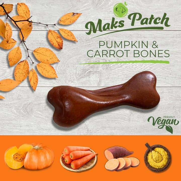 Miro & Makauri - Wholesale Pet Treats - Dog - 50 x Maks'Patch Vegan Dog Treats Pumpkin & Carrot Bones