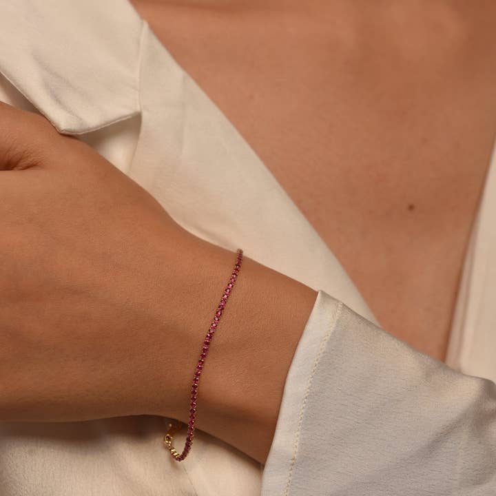 Natural Ruby Tennis Bracelet in 14K/18K Gold / July Birthstone Bracelet for wholesale by Evara Jewelry