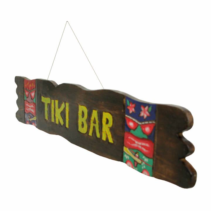 Zeckos - Wholesale Sign - 39 In. Hand Carved `Tiki Bar` Wood Sign