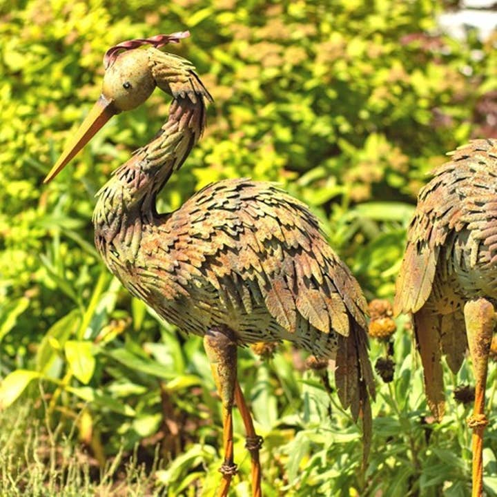 Zaer Ltd. International - Wholesale Sculpture - 30.5" Tall Iron Heron Garden Statue- 2PC/Set