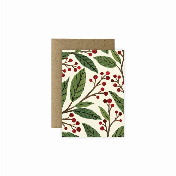 Holiday Berries Mini Greeting Card | Christmas Card for wholesale by Paper Anchor Co.